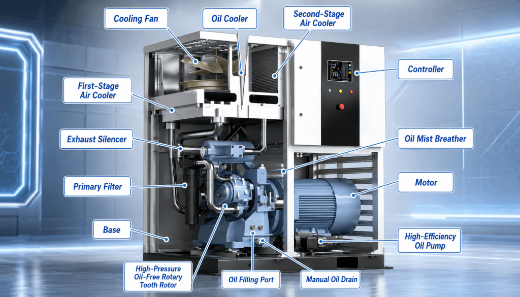 Class 0 Certified Rotary Tooth Oil-Free Air Compressor: Why It Beats Filter-Based “Technical Oil-Free” Solutions 1874d16f 9b07 4cee 9766 8682dd77d897